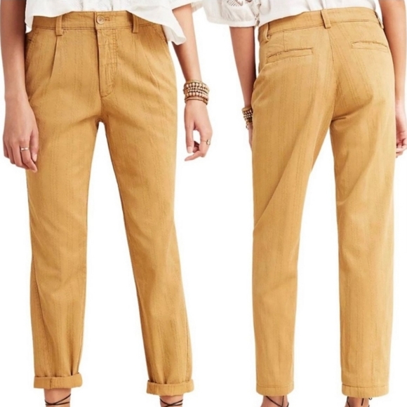 NWT Anthropologie Scout Slim Pleated Straight Leg Ankle Pants Honey Sz 24P - Picture 2 of 8